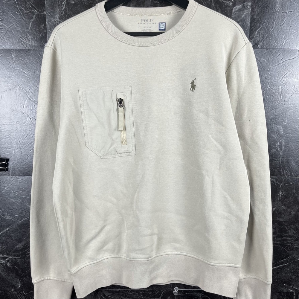 Polo Ralph Lauren Men's Beige Double Knit Pocket Sweatshirt Medium